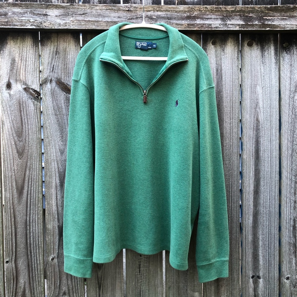 Polo Ralph Lauren 100% Cotton Men’s Quarter Zip Pullover Mock Neck Green Size XL